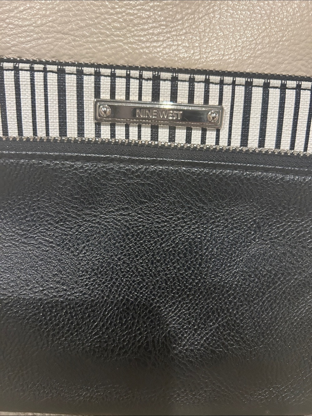 Nine West Black & White Striped Leather Wristlet - Picture 2 of 3